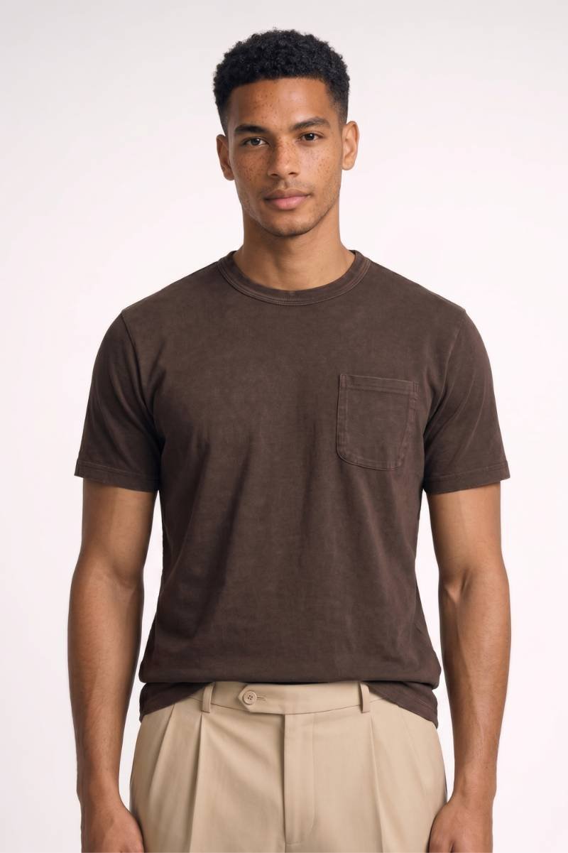 T-shirt Heren - Casual Met Borstzak | Comfortabele Pasvorm — Bruin