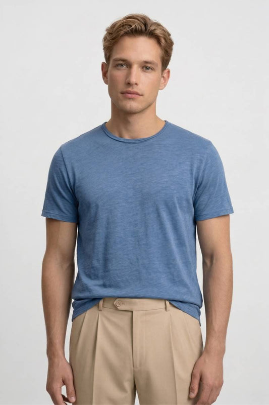 T-Shirt Heren - Casual | Ronde Hals & Korte Mouwen - Lichtblauw
