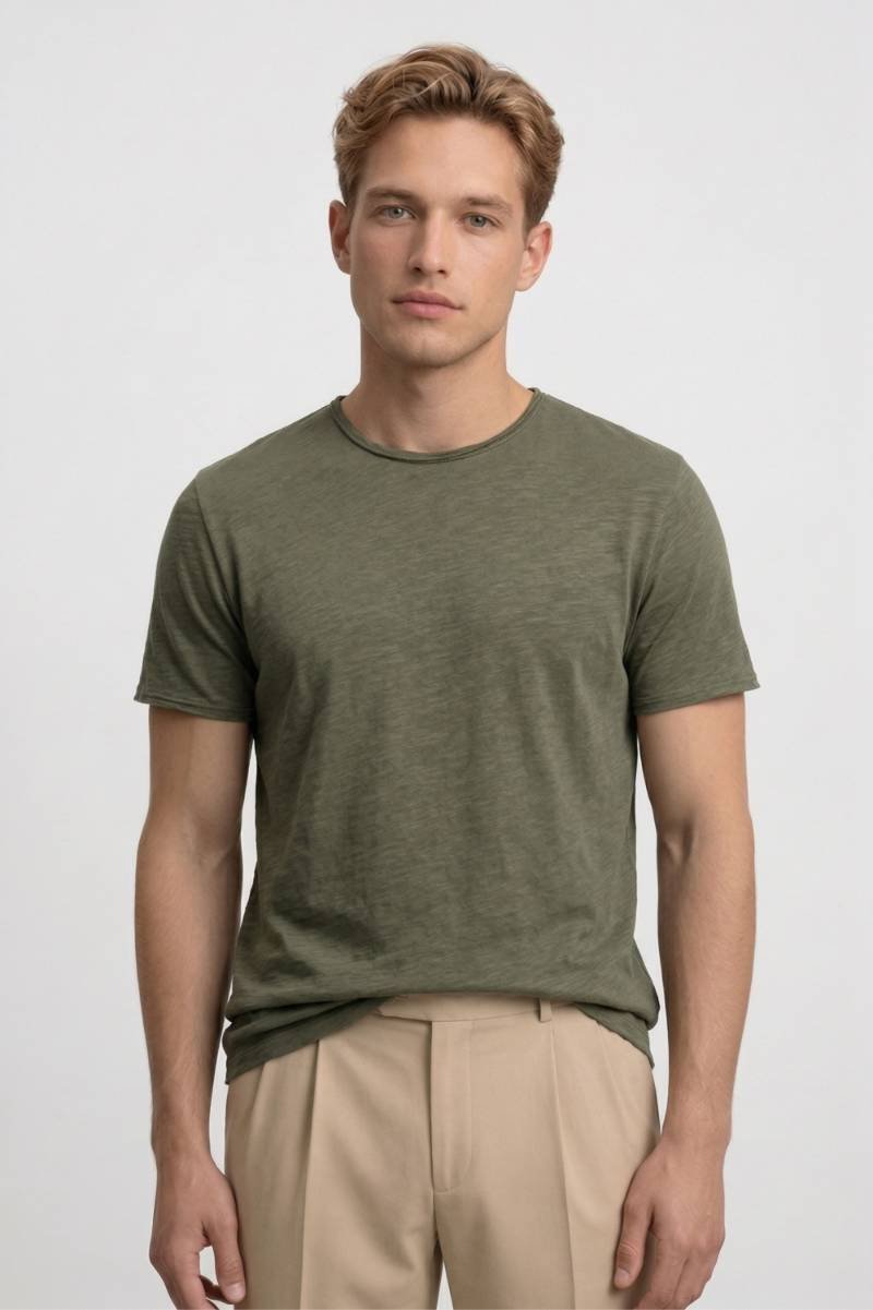 T-Shirt Heren - Casual | Ronde Hals & Korte Mouwen - Olijfgroen