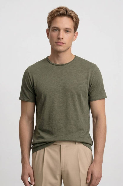 T-Shirt Heren - Casual | Ronde Hals & Korte Mouwen - Olijfgroen