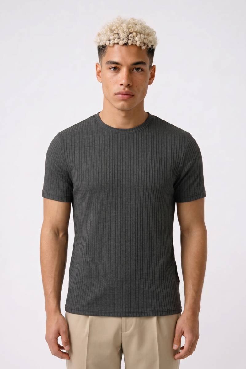 T-shirt Heren - Geribbeld Aansluitend | Modern Design — Donkergrijs