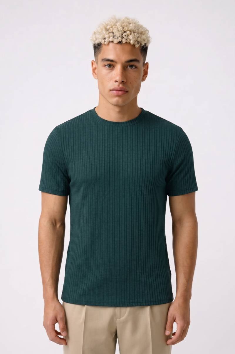 T-shirt Heren - Geribbeld Aansluitend | Modern Design — Donkergroen