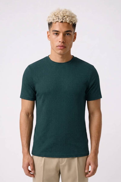 T-shirt Heren - Geribbeld Aansluitend | Modern Design — Donkergroen