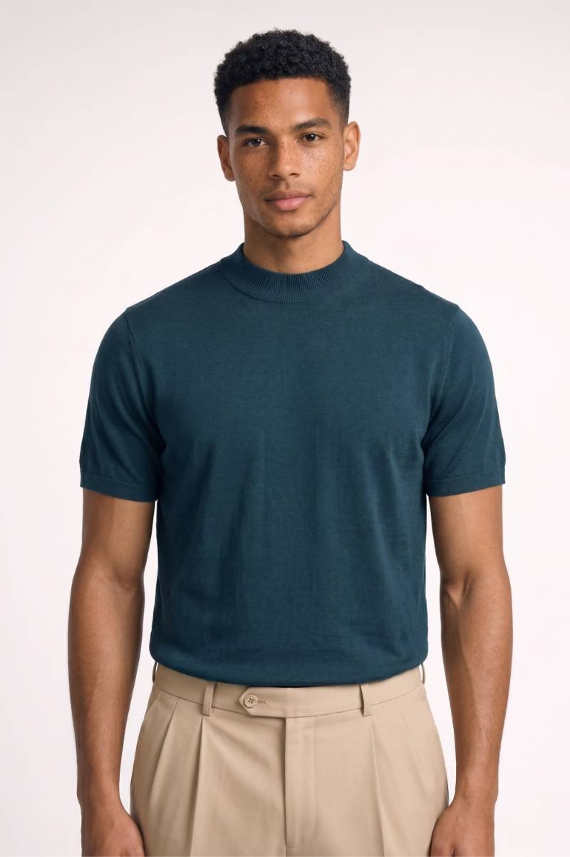 T-shirt Heren - Mock Neck | Korte Mouwen Stijlvol & Comfortabel — Donkergroen