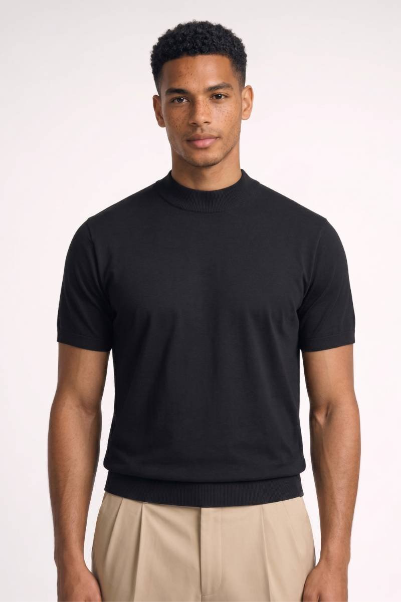 T-shirt Heren - Mock Neck | Korte Mouwen Stijlvol & Comfortabel — Zwart