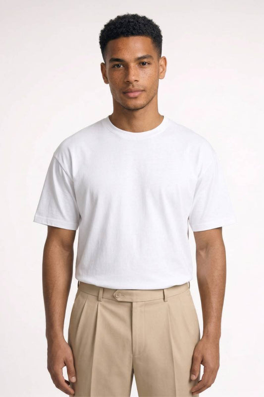 T-Shirt Heren - Relaxed | Ronde Hals & Kortere Mouwen - Wit