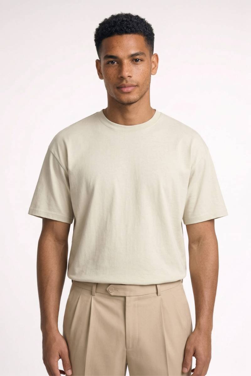 T-Shirt Heren - Relaxed | Ronde Hals & Kortere Mouwen - Beige
