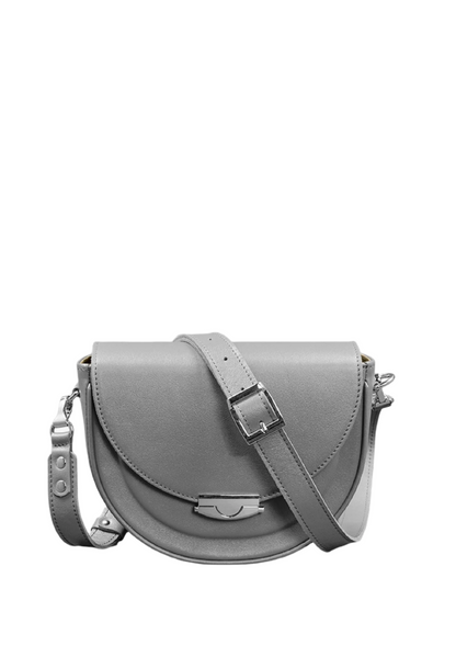 Tas Dames - Ronde Saddle Crossbody met Zilver Drukslot en Brede Band | Chic