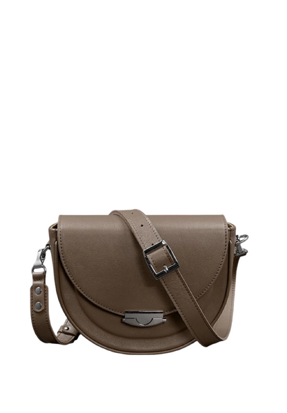 Tas Dames - Ronde Saddle Crossbody met Zilver Drukslot en Brede Band | Chic
