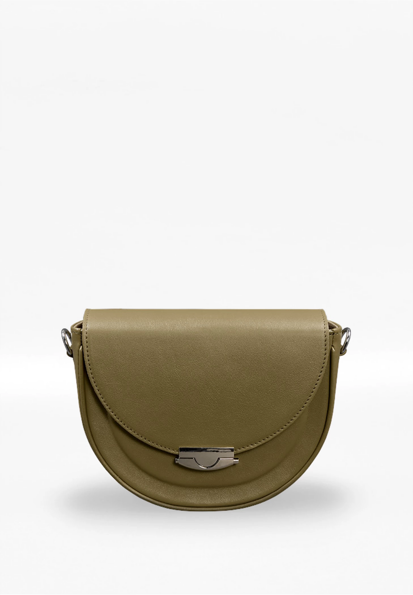 Tas Dames - Ronde Saddle Crossbody met Zilver Drukslot en Brede Band | Chic