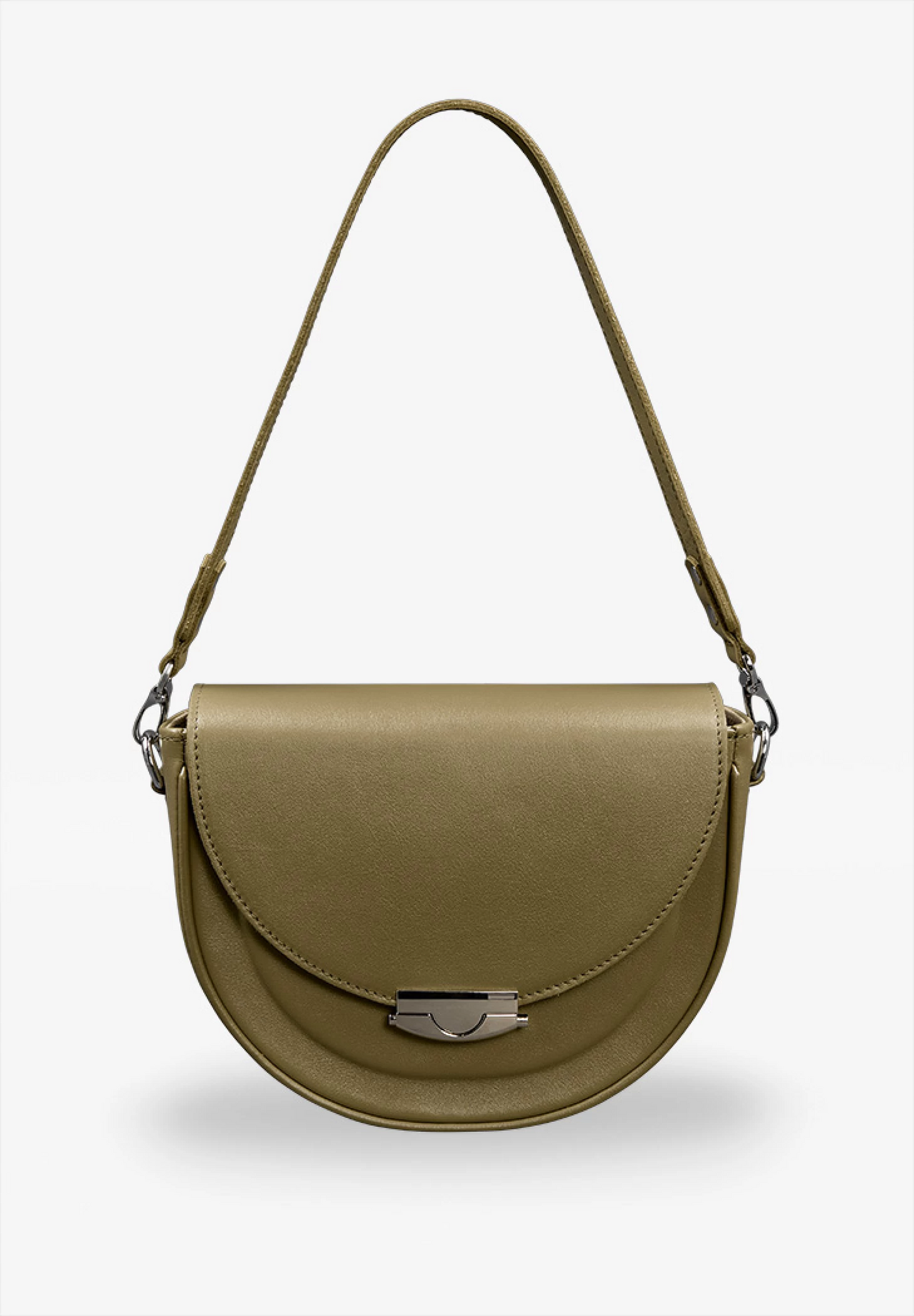 Tas Dames - Ronde Saddle Crossbody met Zilver Drukslot en Brede Band | Chic