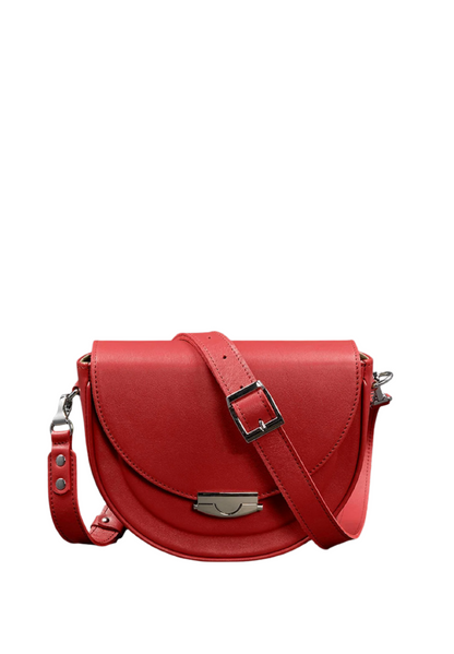 Tas Dames - Ronde Saddle Crossbody met Zilver Drukslot en Brede Band | Chic