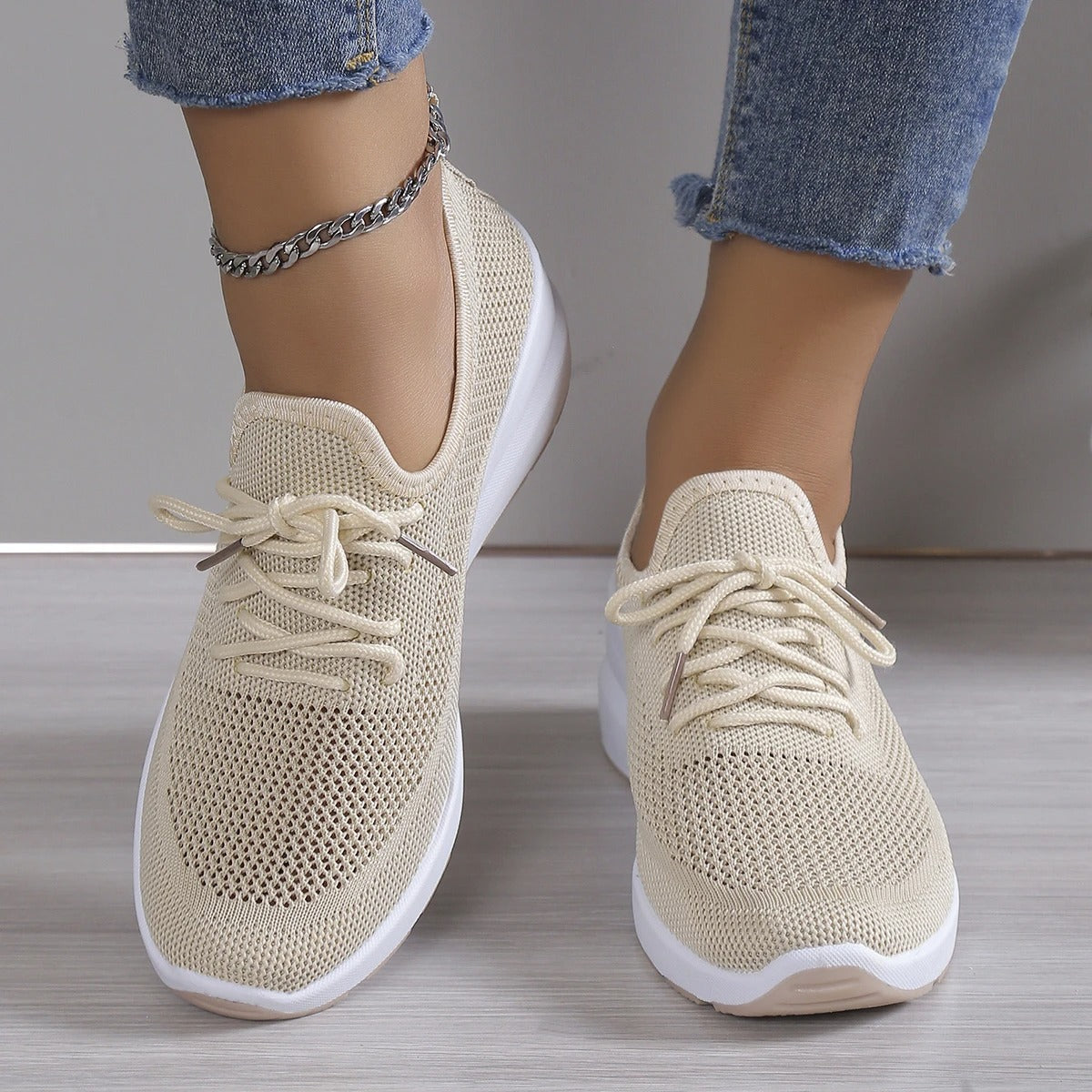 Sneakers Dames - Lichte Instap Sneaker met Veters | Zomer