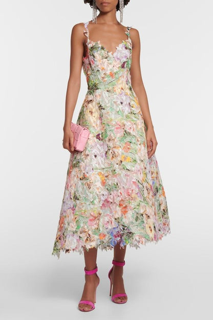 Midi Jurk Dames - Strapless met Bloemenprint | Bruiloft Gast
