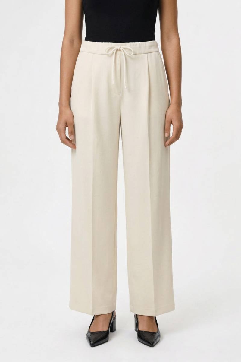 Wijde Broek Dames - Comfortabel | Hoge Taille met Strikceintuur — Crème