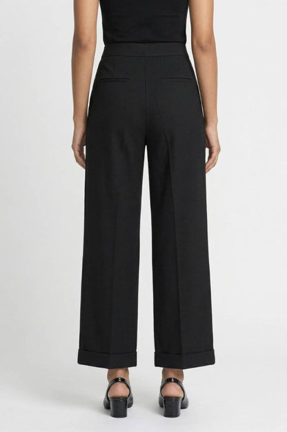 Wijde Broek Dames - Elegant | High Waist Met Knoop Detail — Zwart