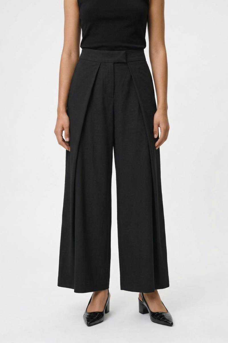 Wijde Broek Dames - Elegant | Hoge Taille met Strikceintuur — Zwart
