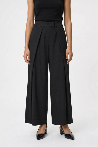 Wijde Broek Dames - Elegant | Hoge Taille met Strikceintuur — Zwart