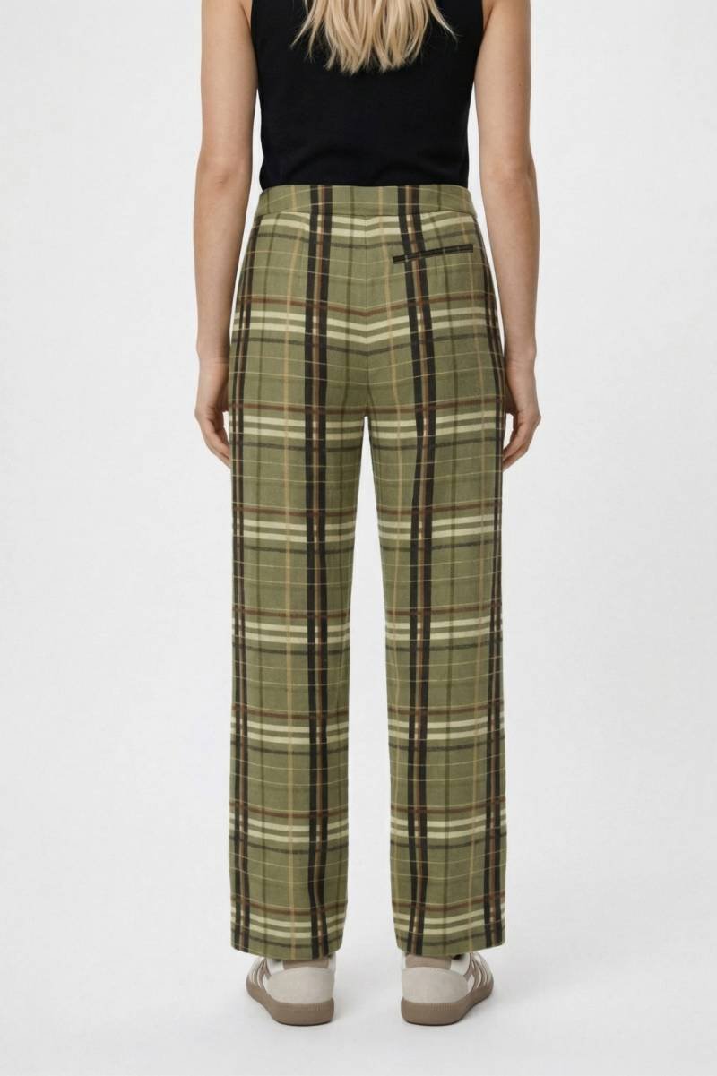 Wijde Broek Dames - Geruite Print | Hoge Taille & Rechte Pijpen — Geruit Olijfgroen
