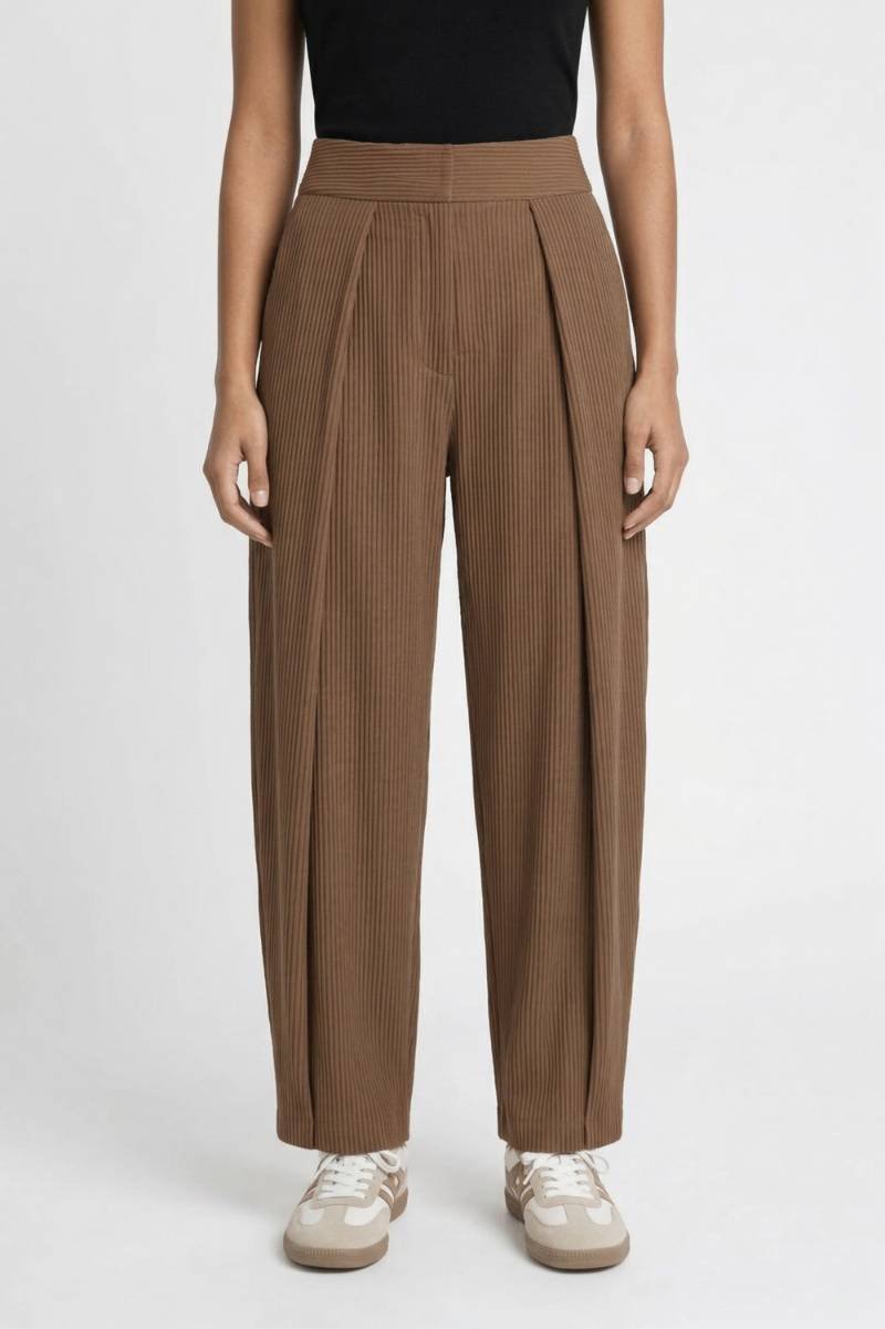 Wijde Broek Dames - Hoge Taille | Elegant & Comfortabel — Geribde Camel