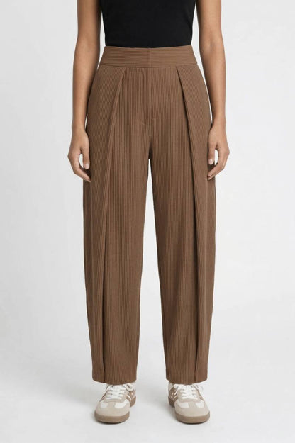 Wijde Broek Dames - Hoge Taille | Elegant & Comfortabel — Geribde Camel