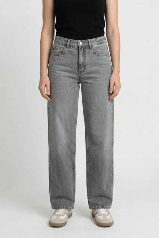 Wijde Jeans Dames - Relaxed | High Waisted Straight Fit — Grijs