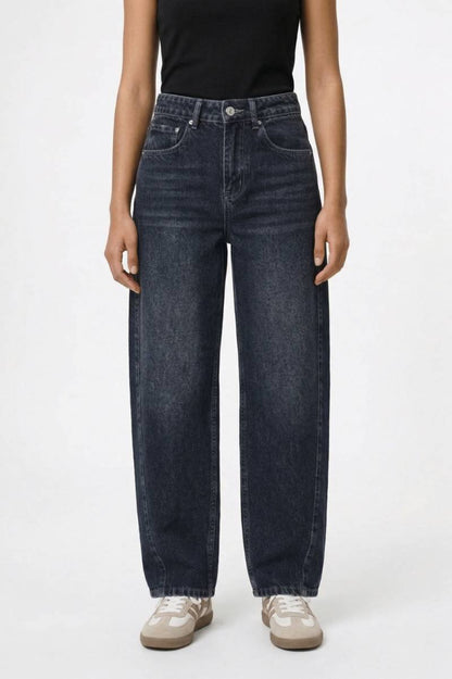 Wijde Jeans Dames - Relaxed | Hoge Taille & Rechte Pasvorm — Donkerblauw