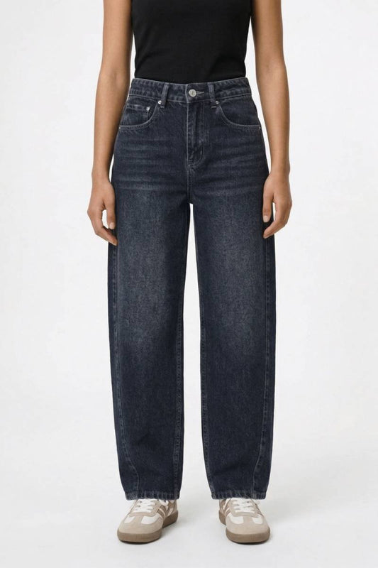 Wijde Jeans Dames - Relaxed | Hoge Taille & Rechte Pasvorm — Donkerblauw