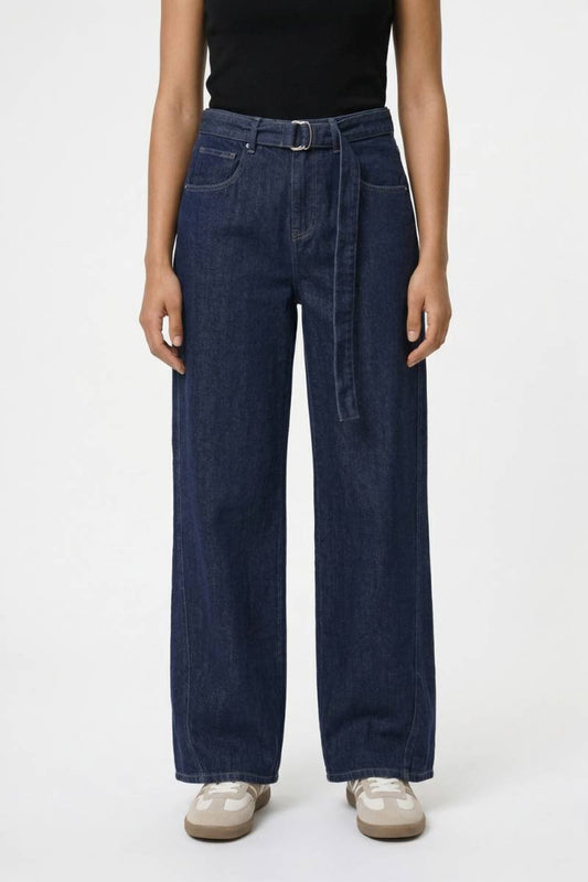 Wijde Jeans Dames - Vintage Stijl | Met Ceintuur — Donkerblauw