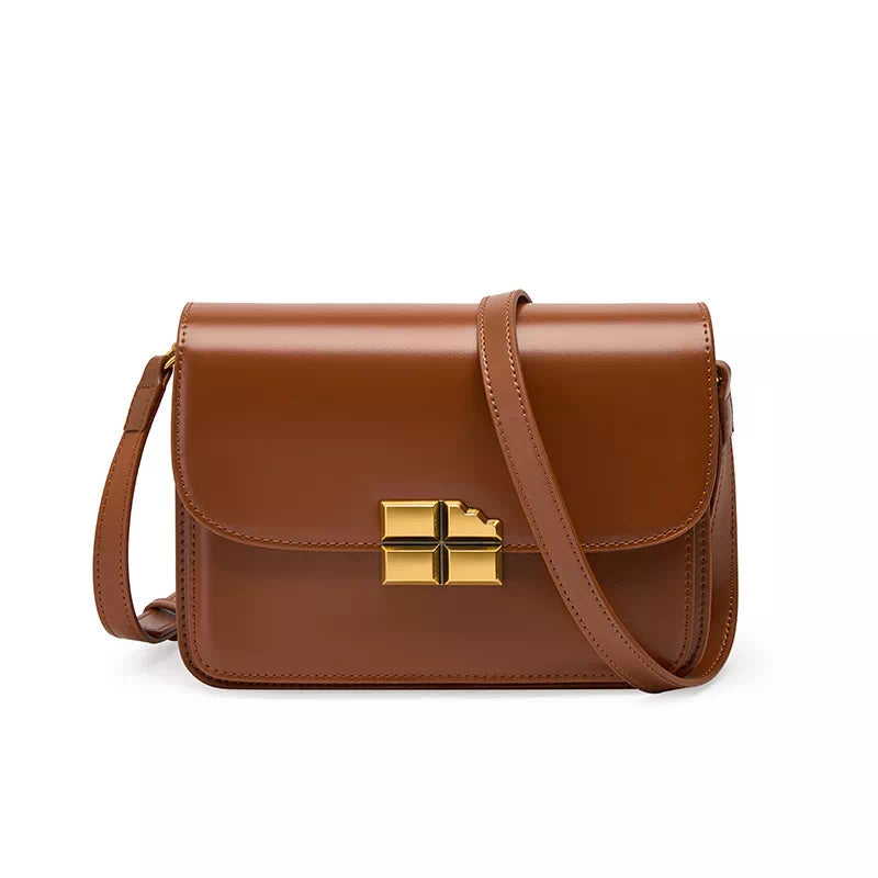 Tas Dames - Elegante Flap Crossbody met Gouden Kruis Slot en Brede Band | Mini