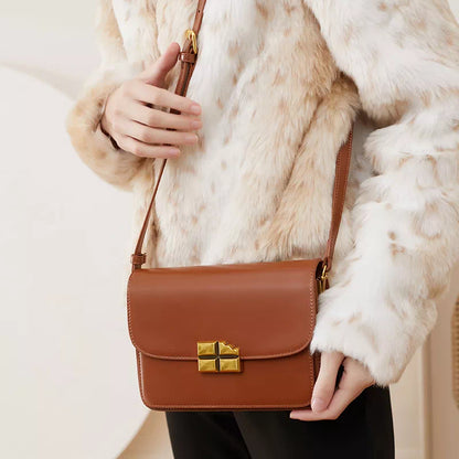 Tas Dames - Elegante Flap Crossbody met Gouden Kruis Slot en Brede Band | Mini