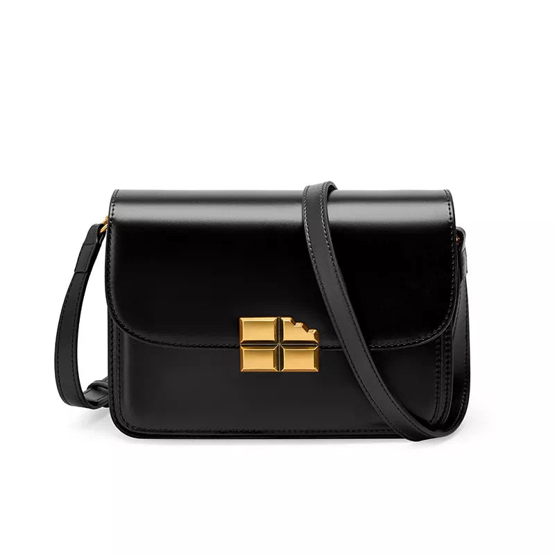 Tas Dames - Elegante Flap Crossbody met Gouden Kruis Slot en Brede Band | Mini