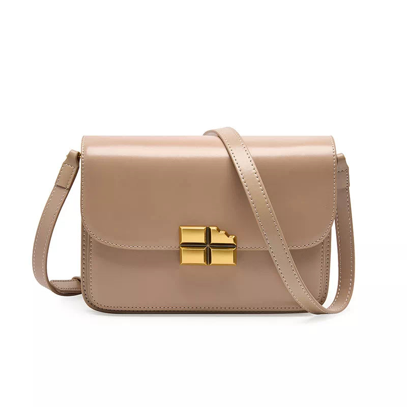 Tas Dames - Elegante Flap Crossbody met Gouden Kruis Slot en Brede Band | Mini