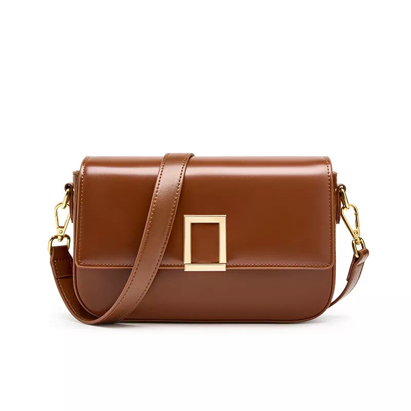 Tas Dames - Strakke Flap Crossbody met Gouden Vierkant Slot en Brede Band | Chic