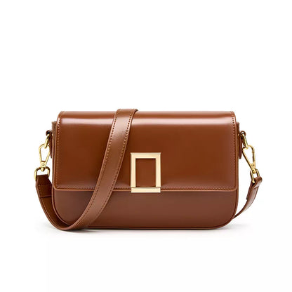 Tas Dames - Strakke Flap Crossbody met Gouden Vierkant Slot en Brede Band | Chic