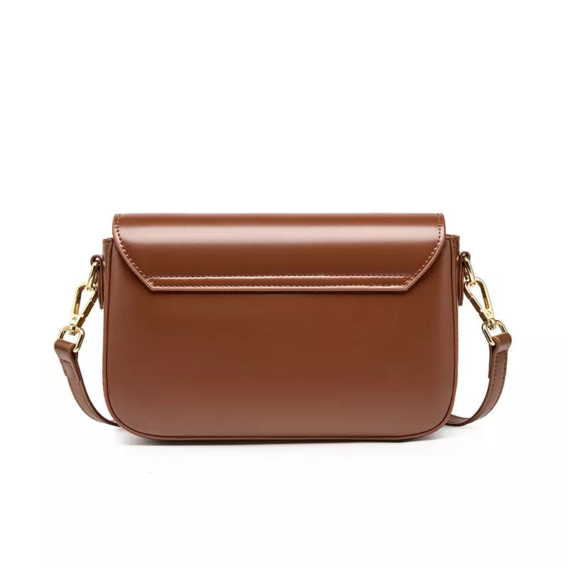 Tas Dames - Strakke Flap Crossbody met Gouden Vierkant Slot en Brede Band | Chic