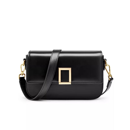 Tas Dames - Strakke Flap Crossbody met Gouden Vierkant Slot en Brede Band | Chic