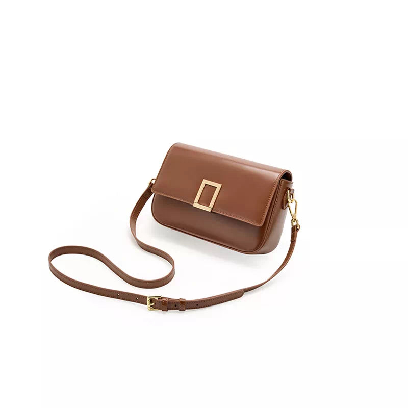 Tas Dames - Strakke Flap Crossbody met Gouden Vierkant Slot en Brede Band | Chic