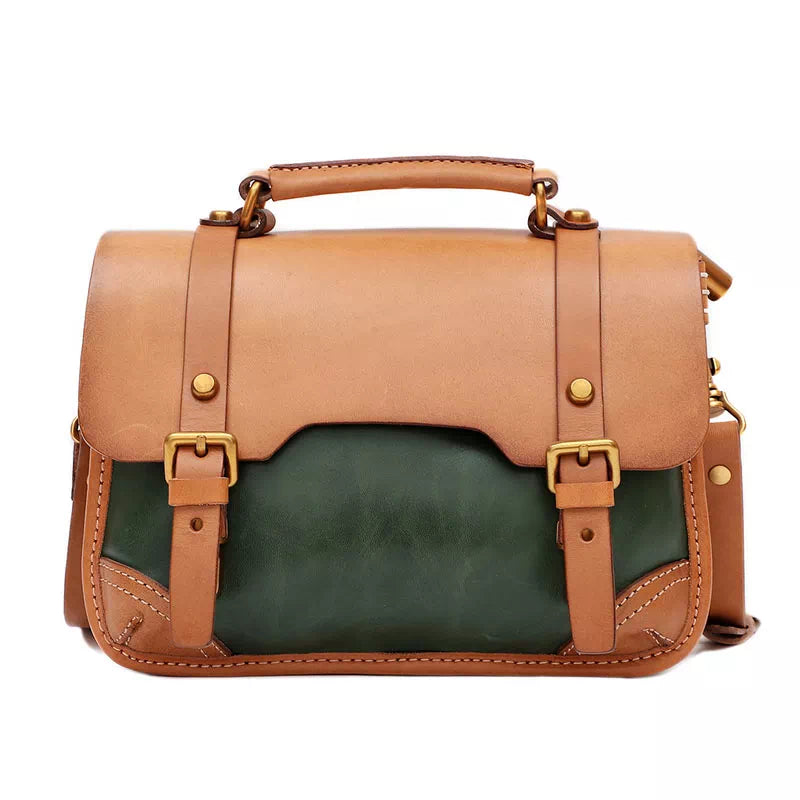 Tas Dames - Vintage Satchel met Dubbele Gesp en Bronzen Hardware | Casual