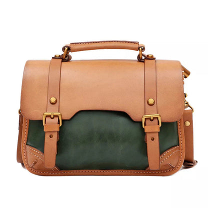 Tas Dames - Vintage Satchel met Dubbele Gesp en Bronzen Hardware | Casual