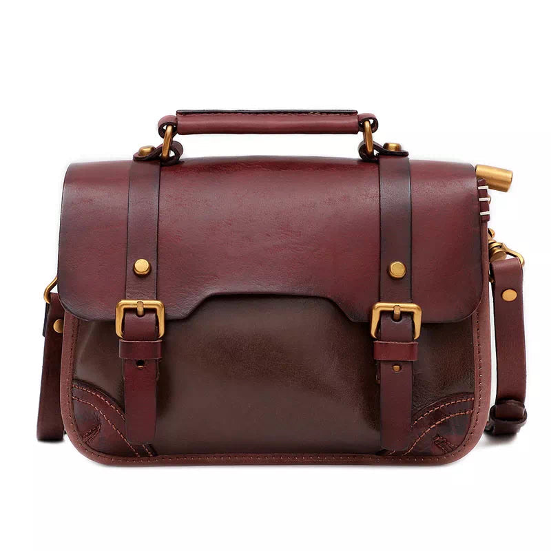 Tas Dames - Vintage Satchel met Dubbele Gesp en Bronzen Hardware | Casual