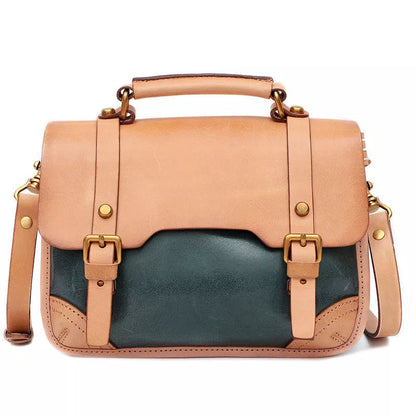 Tas Dames - Vintage Satchel met Dubbele Gesp en Bronzen Hardware | Casual