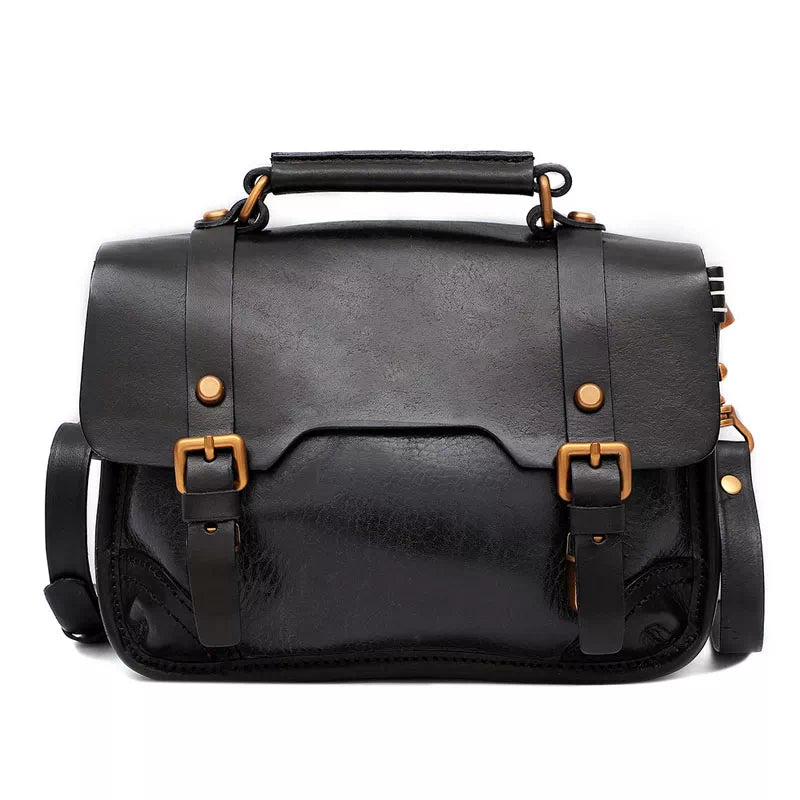 Tas Dames - Vintage Satchel met Dubbele Gesp en Bronzen Hardware | Casual
