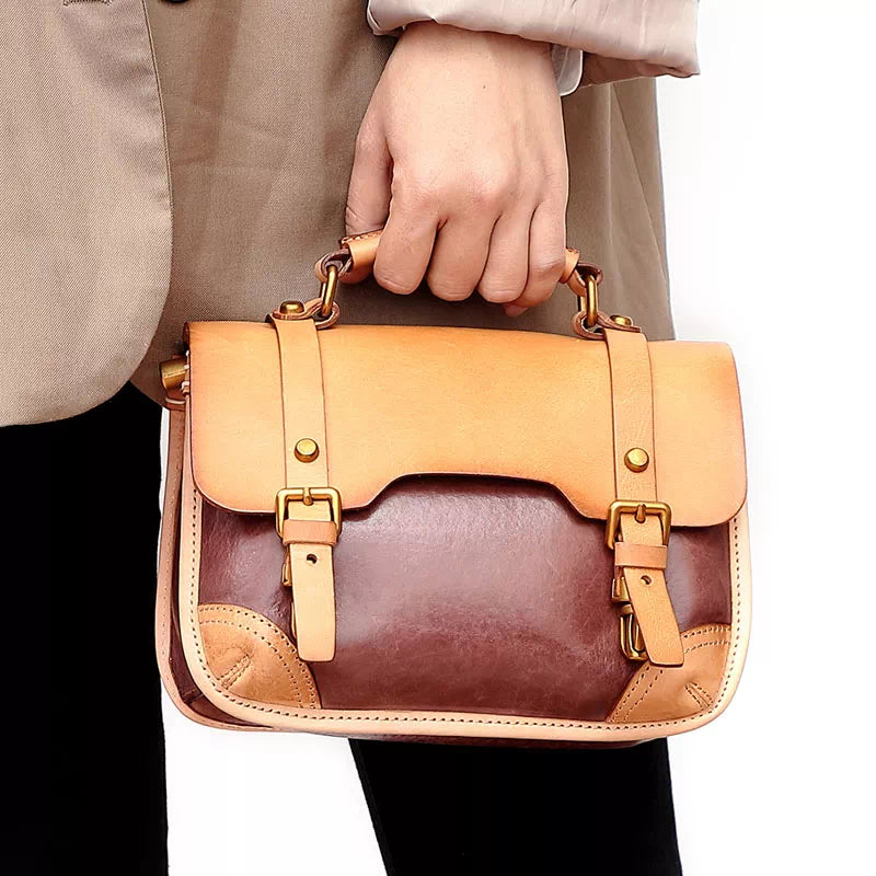 Tas Dames - Vintage Satchel met Dubbele Gesp en Bronzen Hardware | Casual
