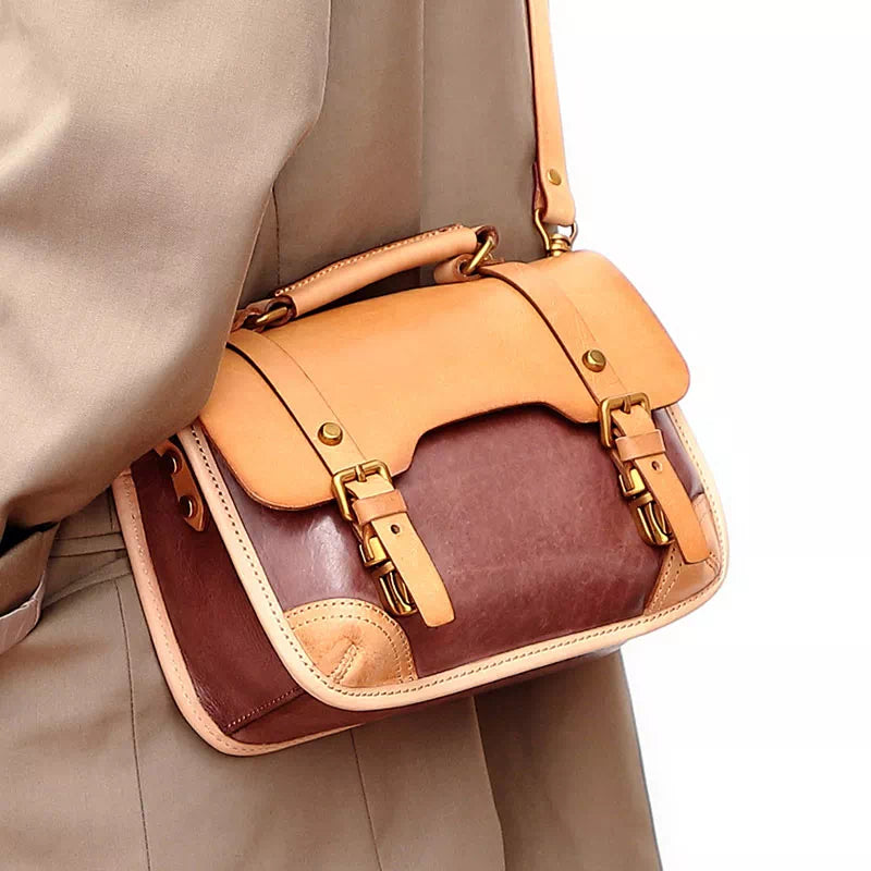 Tas Dames - Vintage Satchel met Dubbele Gesp en Bronzen Hardware | Casual
